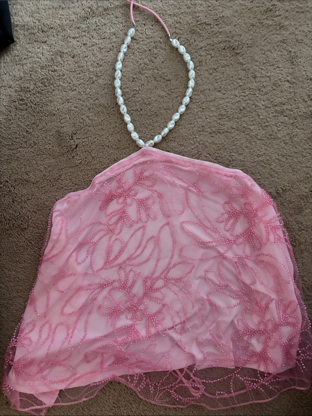 Pearl Halter Pink Beaded Lace Camisole